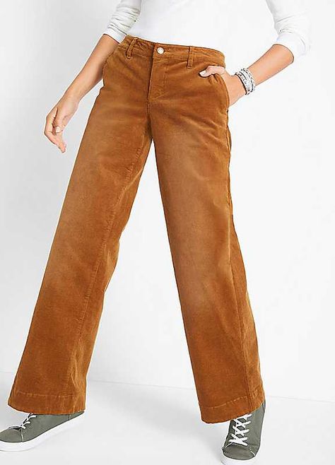 A pair of soft corduroy trousers with a wide leg.Brand: bonprixWashable98% Cotton, 2% ElastaneInside leg approx. 80.5 cm (31¾ in)Please Note: European sizing tends to run smaller than UK. We suggest sizing up for the perfect fit! Cord Trousers, Corduroy Trousers, Women Legs, Winter 2023, Style Outfits, Trousers Women, Cognac, Capsule Wardrobe, Casual Pants