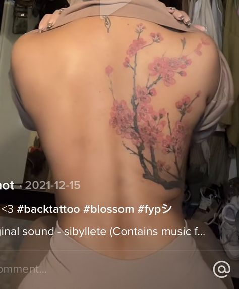 Spine Cherry Blossom Tattoos, Cherry Blossom Tree Tattoo On Back, Flower Tree Tattoo, Female Side Tattoos, Side Tattoos Women, Blossom Tree Tattoo, Brush Tattoo, Back Piece Tattoo, Beautiful Tattoos For Women