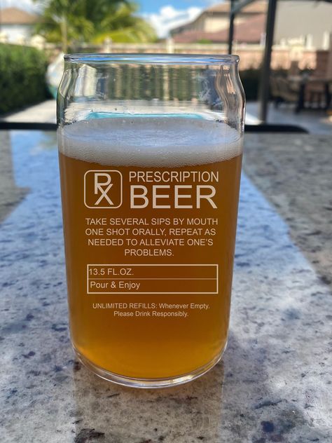 Prescription Beer Glass, Beer Can Glass Engraved 16oz, Custom Beer Glass, Engraved Beer Glass Beer Glasses For Men, Engraved Glass Ideas, Funny Beer Glass, Beer Glass Design, Tap Beer, Beer Glassware, Etched Glassware, Birthday Gift For Dad, Laser Ideas