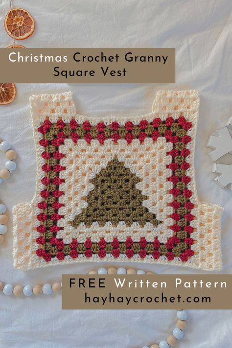 Christmas Crochet Outfit, Xmas Granny Square, Crochet Ugly Christmas Sweater Pattern Free, Christmas Granny Square Sweater, Crochet Christmas Vest Pattern Free, Crochet Christmas Vest Pattern, Ugly Christmas Sweater Crochet Pattern, Crochet Christmas Sweater Vest, Christmas Vest Crochet