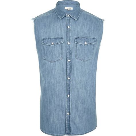 River Island Mid blue fade sleeveless denim shirt (54 AUD) ❤ liked on Polyvore featuring men's fashion, men's clothing, men's shirts, men's casual shirts, shirts, mens tall shirts, mens sleeveless shirts, mens regular fit shirts, mens light blue denim shirt and mens denim shirt Mens Denim Shirt, Sleeveless Denim Shirt, Blue Denim Shirt, Sleeveless Shirts, Denim Shirt Men, Denim Shirts, Men Shirts, Light Blue Denim, Men's Shirts