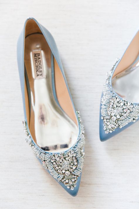 Sparkly Blue Badgley Mischka Flats | Dana Cubbage Weddings | Charleston, SC Flat Wedding Shoes, Badgley Mischka Bridal, Wedge Wedding Shoes, Dance All Night, Designer Wedding Shoes, Blue Wedding Shoes, Wedding Dress Guide, Blue Wedges, Wedding Shoes Flats