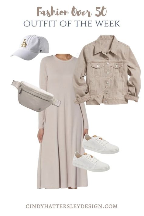 Beige Shirt Dress Outfit, Beige Tshirt, T Shirt Dress Outfit, Cindy Hattersley, Shaggy Bob Hairstyles, Tshirt Dress Outfit, Fashion Interior Design, Casual T Shirt Dress, Gap Denim Jacket