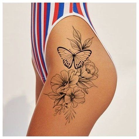 Cool Big Tattoos, Big Tattoos For Women, Minimalist Tattoo Women, Meaningful Couple Tattoos, Unique Minimalist Tattoo, Couple Tattoos Ideas, Butterfly Leg Tattoos, Big Tattoos, Side Hip Tattoos