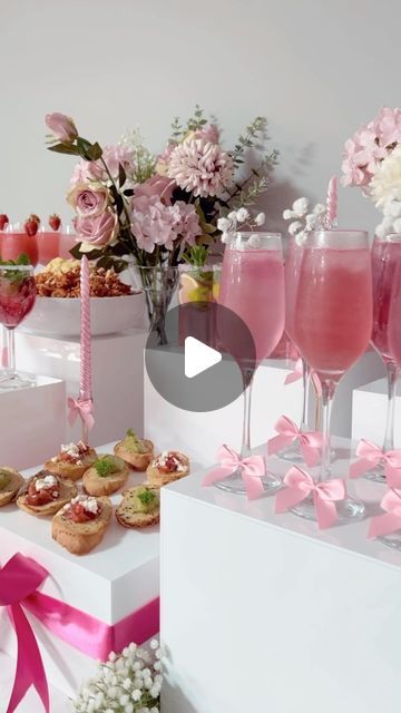 Pink Food Table Ideas, Bridal Shower At Restaurant, Pink Snack Table, Pretty In Pink Bridal Shower Ideas, Pink Food Board, Bridal Shower Ideas Brunch, Pink Bridal Shower Cake, Pink High Tea, Light Pink Party Decorations