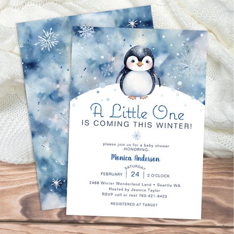 Penguin Invitations, Watercolor Penguin, Penguin Baby Showers, Penguin Baby, Penguin Family, Baby Penguins, Watercolor Illustrations, Cute Penguins, Baby Shower Theme