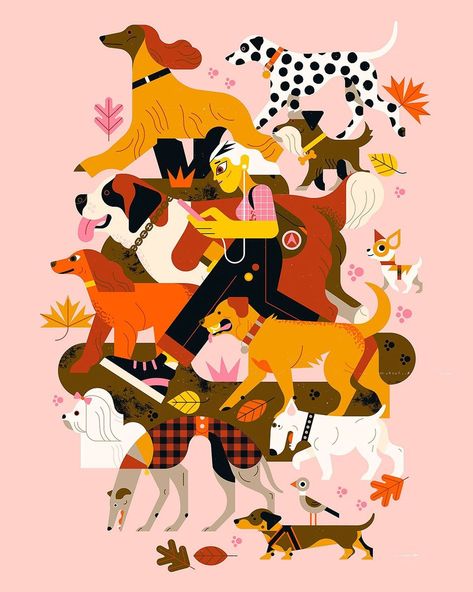 Owen Davey on Instagram: “Hands up if you love dogs 🙋- print available from owendavey.shop (link in bio) This piece was created as my project for a new @domestika…”