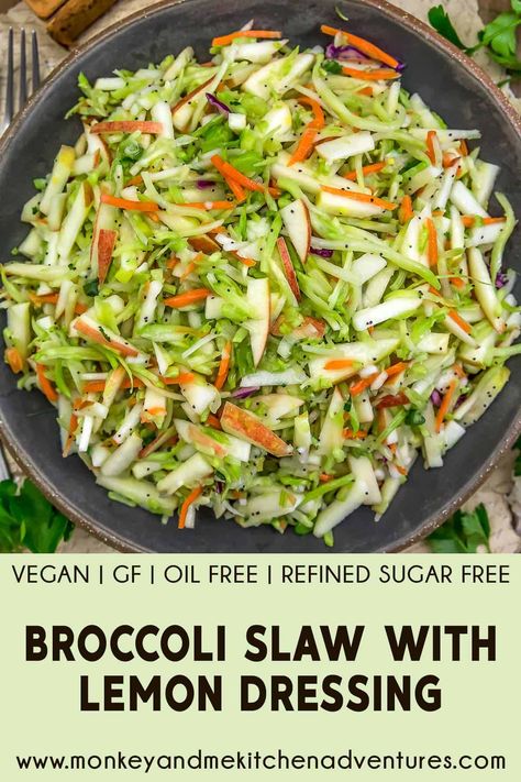 Brocoli Slaw Recipes, Wfpb Salad, Broccoli Slaw Dressing, Broccoli Slaw Recipes, Packaged Salad, Monkey And Me Kitchen Adventures, Monkey And Me, Slaw Dressing, Oil Free Vegan Recipes