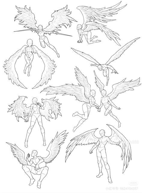 People With Wings Reference, Royalty Pose Reference, Ych Poses, Wings Drawing, Sketch Poses, Body Reference Drawing, Body Pose Drawing, Easy Drawings Sketches, Concept Art Drawing