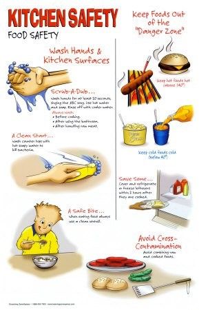 Kitchen Safety Tips, Food Safety Posters, Food Safety And Sanitation, Safety Poster, Culinary Classes, Kitchen Safety, Family And Consumer Science, Food Technology, Food Tech