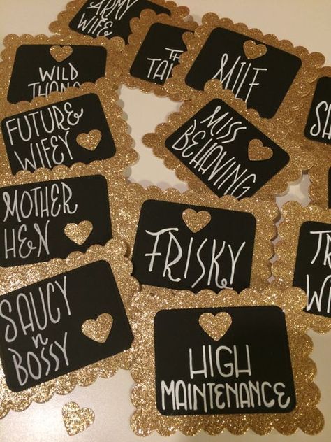 Custom made bachelorette party name tags. Bachelorette Party Pins, Awesome Bachelorette Party, Bachelorette Party Planning, Bridal Bachelorette Party, Party Names, Bach Party, Bachelorette Party Decorations, Wedding Parties, Bachelorette Weekend