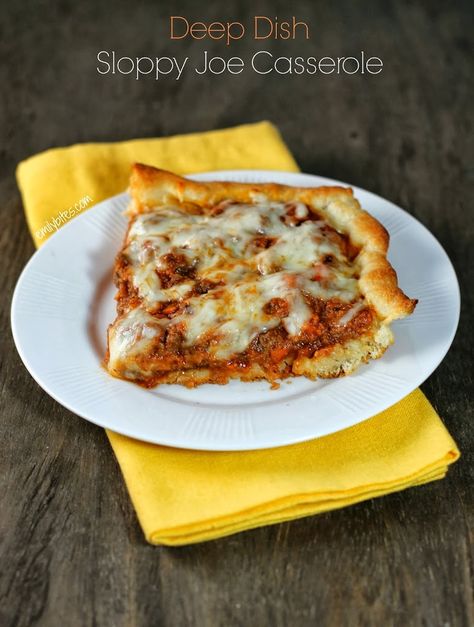 Deep Dish Sloppy Joe Casserole Deep Dish Pizza Casserole, Casserole Pizza, Smartpoints Recipes, Hamburger Meals, Emily Bites, Bariatric Meals, Sloppy Joe Casserole, Fixate Recipes, Monte Cristo Sandwich