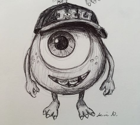 Pen drawing of Mike Wazowksi from Disney’s “Monster’s University”.  Support me on: https://ko-fi.com/artsyannieg Mike Wazowski Sketch, Monster University Drawing, Monster Inc Drawing, Monsters Inc Sketch, Sully Drawing, Mike Wazowski Drawing, Monsters Inc Drawing, Baby Groot Drawing, Monster S