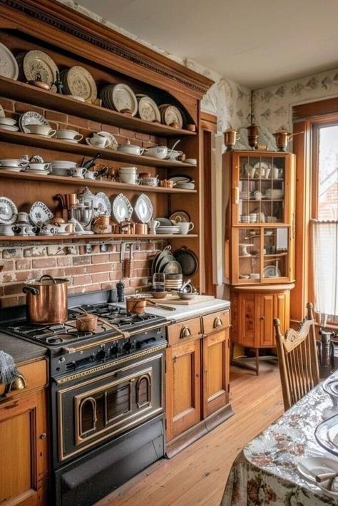 57 Sustainable Living Room Decor Ideas 1890 House Interior, 1890 Kitchen, 1800s House Interior, Old Victorian Kitchen, Victoria Decor, Victorian Homes Interior Kitchen, Victorian Kitchen Ideas, 1800s Kitchen, Modern Victorian Kitchen