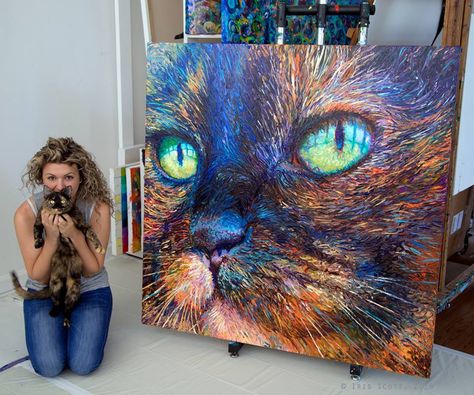 Cool Art Work, Finger Paint Art, Iris Scott, Woodland Animal Art, Art Gallery Interior, Finger Painting, Impressionist Art, Human Art, Cat Painting