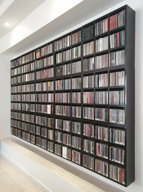 Dream Home Library, Cd Shelves, Music Room Design, Dvd Shelves, Cd Dvd Storage, Home Music Rooms, Cd Rack, Record Room, Cd Storage