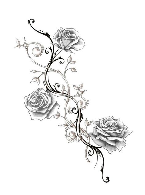 Rose Vine Tattoo, Rose Vine Tattoos, Flower Vine Tattoos, Thorn Tattoo, Pretty Flower Tattoos, Vine Drawing, Tattoos Rose, Vine Tattoo, Rose Drawing Tattoo