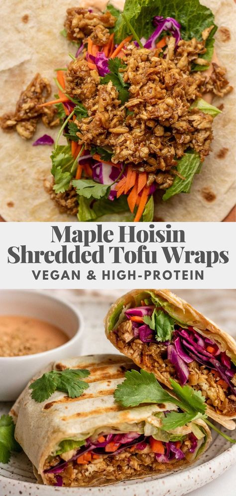 Maple Hoisin Tofu, Recipes With Shredded Tofu, High Protein Vegetarian Wraps, Leftover Tofu Recipe, Tempeh Wrap Recipes, Shredded Tofu Sandwich, Tofu Comfort Food, Tofu Meal Recipes, Vegan Tofu Wrap Recipes