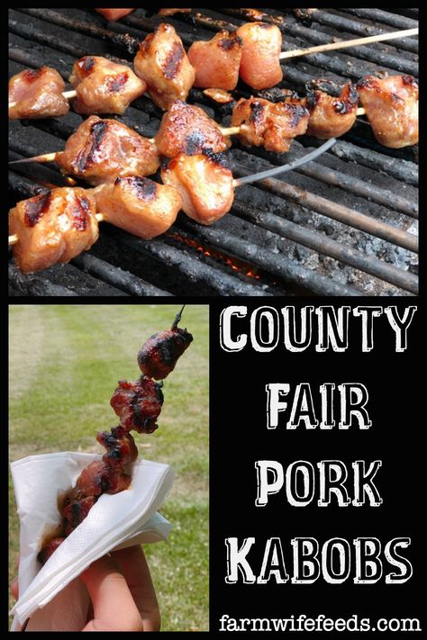 County Fair Pork Kabobs - The Farmwife Feeds Pork Kebabs, Pork Kabobs, Grilled Pork Loin, Pork Bites, Sticky Pork, Pork Skewers, Low Carb Pork, Grilling Kabobs, Kabob Recipes