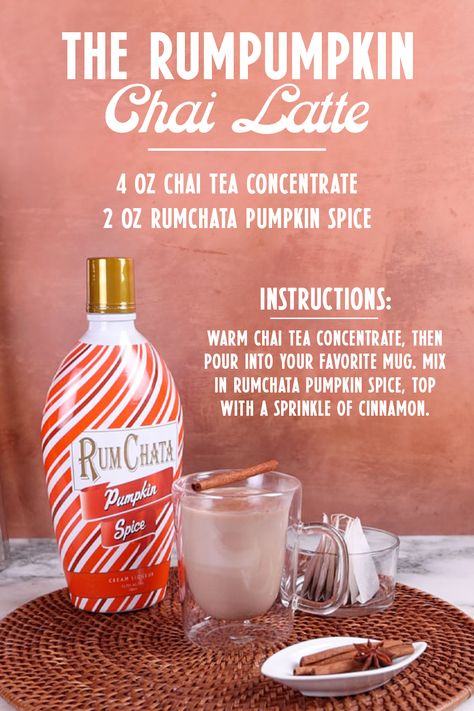 Plain chai has left the chat. Try our Caribbean twist with 2 oz of RumChata Pumpkin Spice and 4 oz of chai tea concentrate. The perfect sweater weather recipe. Pumpkin Spice Rumchata Drinks, Pumpkin Rumchata Drinks, Rumchata Drinks, Chai Tea Concentrate, Homemade Liqueur Recipes, Homemade Liqueur, Rum Chata, Pumpkin Spice Drinks, Peppermint Bark Recipes