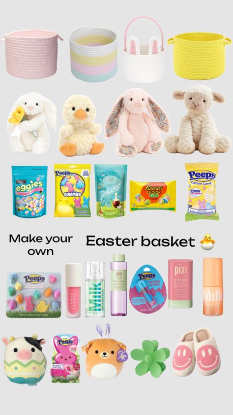 #easter #basket #fypshuffles Bunny Basket Ideas, Couple Goal Outfits, Homemade Fidget, Homemade Fidget Toys, Peeps Flavors, Goal Outfits, Making A Gift Basket, Diy Baskets, Fav Products