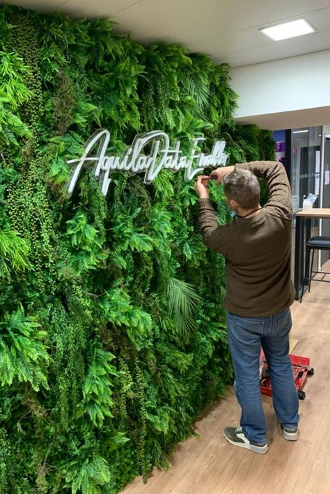 Create a custom neon sign for your office. Get a quote now. Neon Signs For Business, Outdoor Green Wall With Neon Sign, Grass Wall Neon Sign, Green Wall With Led Sign, Green Leaf Wall With Neon Sign, Foliage Wall With Neon Sign, Beauty Bar Ideas, Cleveland Botanical Garden, Green Room Decor