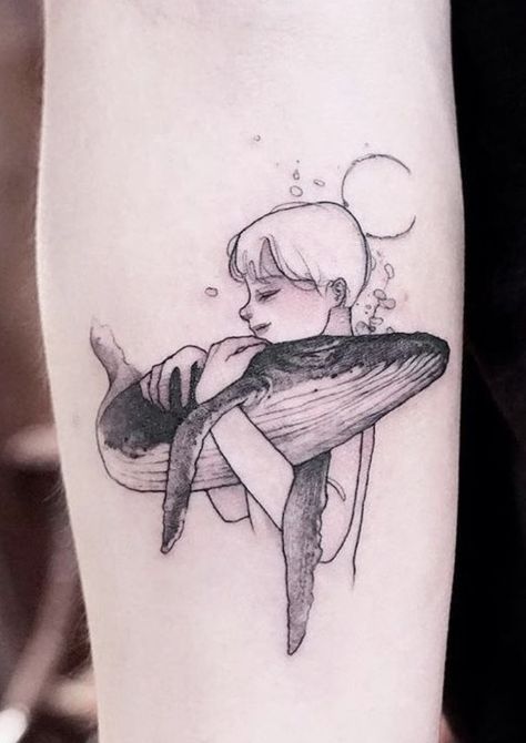 Minimalist Tattoo Meaning, Whale Tattoo, Typography Tattoo, Unusual Tattoo, French Tattoo, Minimalist Space, Whale Tattoos, Muster Tattoos, Tattoo Equipment