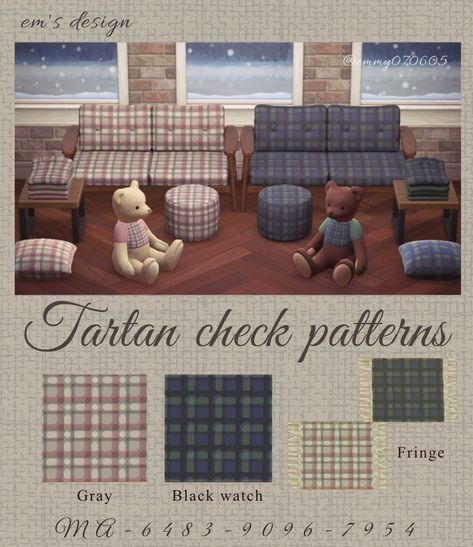 Acnh Plaid Code, Acnh Cottagecore, Plaid Rug, Tartan Blanket, Animal Crossing Villagers, Fall Quilts, Plaid Blanket, Tartan Design, Animal Crossing Qr