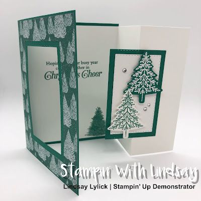 Stampin Up Trees For Sale, Tree Lot Dies, Christmas In August, Folded Christmas Cards, Christmas Card Tutorials, Stamped Christmas Cards, Fancy Fold Card Tutorials, Step Cards, Homemade Christmas Cards