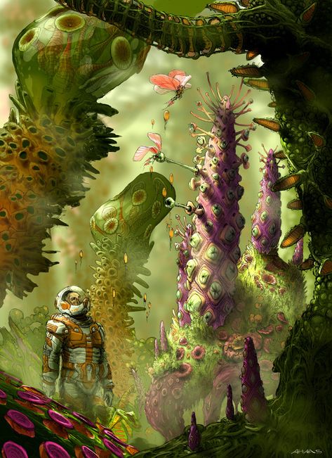 Jungleman II, Arthur Haas on ArtStation at https://www.artstation.com/artwork/OOr8 Alien Flora, Novel Game, Alien Plants, Sci Fi Landscape, Animals And Plants, Scifi Fantasy Art, Sci Fi Environment, No Man's Sky, Space Backgrounds