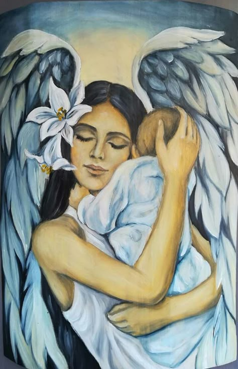 Mother And Daughter Painting Ideas, Mother Daughter Art Painting, Mom And Son Painting, Angel Wings Painting, Birth Art, Modern Art Canvas Painting, Pregnancy Art, Mother Art, Female Art Painting