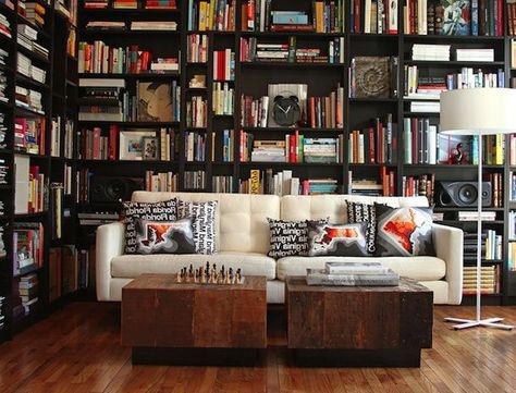 A house without books is like a room | alexanderreidfrazer Modern Home Library Design, Modern Home Library, Home Library Design Ideas, Library Rooms, Cozy Home Library, Lots Of Books, Cozy Library, Modern Living Room Interior, Home Library Design