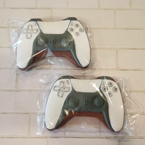 Chocolate Sugar Cookies decorated with Royal Icing Ps5 Cookies Decorated, Game Controller Cookies Decorated, Playstation Cookies, Gamer Cookies, Playstation Cake, Cookies Decorated With Royal Icing, Gaming Birthday, Cutout Cookies, Chocolate Sugar Cookies