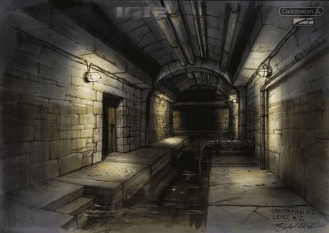 Underground Hideout Concept Art, Sewer Concept Art, Sewers Concept Art, Tunnel Concept Art, Background Reference Drawing, Background Reference Photo, Sewer Tunnel, Perspective Background, Cute Landscape