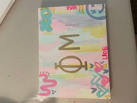 Cute Sorority Paddles Ideas, Phi Mu Canvas Painting, Phi Mu Paintings, Phi Mu Canvas, Big Little Basket, Sorority Paddles, Big Lil, Sorority Events, Sorority Canvas