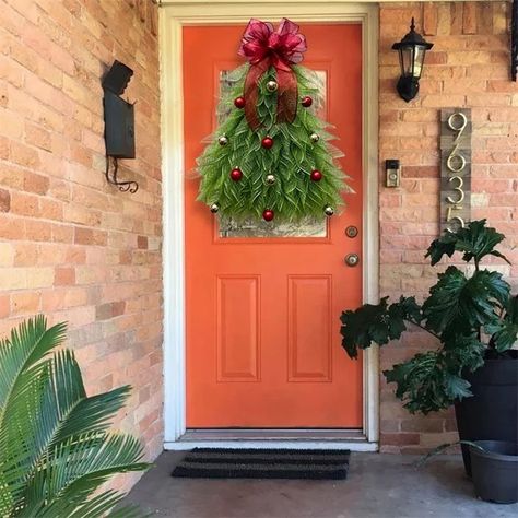 Reefs For Doors, Christmas Reefs For Doors, Christmas Reefs, Entryway Interior, Christmas Decor Front Door, Door Garland, Outdoor Garland, Orange Door, Wreath Hangers