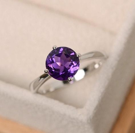 Check out this item in my Etsy shop https://www.etsy.com/uk/listing/859425526/925-sterling-silver-natural-amethyst Purple Amethyst Ring Engagement, Diamond Birthstone Ring, Purple Ring, Beautiful Gemstones, Single Stone Ring, Zierlicher Ring, Diamond Birthstone, Diamond Gift, February Birthstone