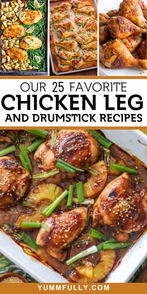 Our 25 Favorite Chicken Leg and Drumstick Recipes - Yummy and fully Chicken Drumstick Casserole Recipes, Chicken Drumstick Meals Dinners, Chicken Legs With Back Attached Recipes, Chicken Leg Dinner Ideas Sides, Chicken Thighs And Drumstick Recipes, Chicken Thigh And Drumstick Recipes, Smothered Chicken Drumsticks, Recipes Chicken Drumsticks, Chicken And Kale Recipes