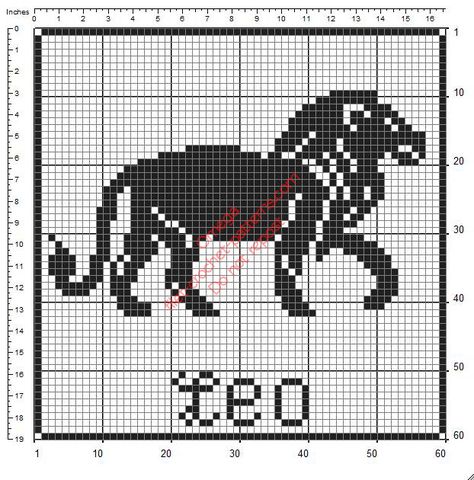 Leo Zodiac Signs free filet crochet design diagram pattern - free filet crochet patterns download