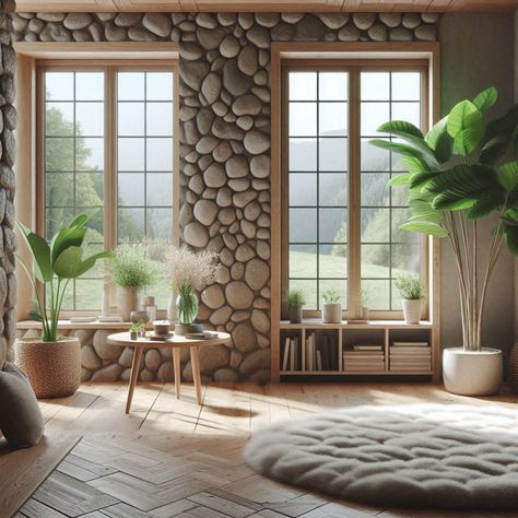 Organic Modern Style Modern Style Ideas, Earthy House, Organic Modern Style, Stone Fireplace Surround, Earthy Color Palette, Linen Sofa, Natural Fiber Rugs, Diy Holiday Decor, Stone Fireplace