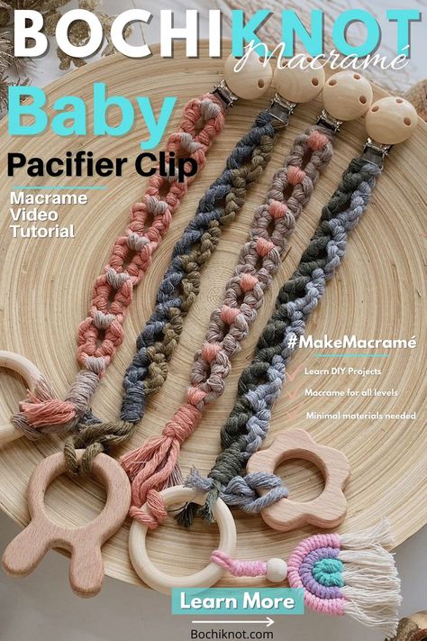 Pacifier Holder Diy, Pacifier Clip Tutorial, Gathering Knot, Crochet Pacifier Clip, Pacifier Clips Diy, How To Macrame, Macrame Baby, Knot Pattern, Simple Macrame