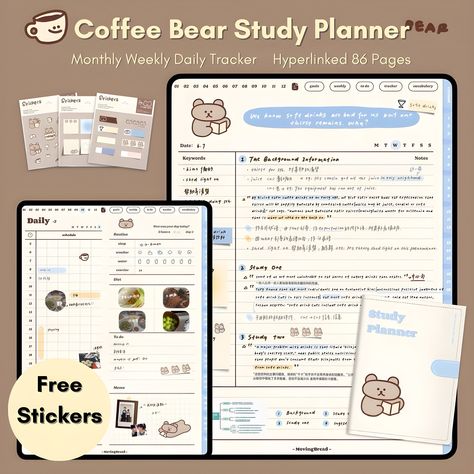 Coffee Bear Planner: Daily, weekly, monthly planner to organize your life, track your goals, and achieve #Coffee_Bear #Goodnotes_Digital_Planner #Free_Planner_Templates #Success_Planner Coffee Bear, Free Planner Templates, Success Planner, Study Planner Printable, Daily Weekly Monthly Planner, To Do Planner, Monthly Planner Template, Planner Writing, Planner Setup