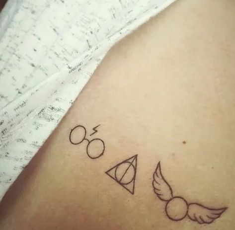 Tiny Harry Potter Tattoos, Snitch Tattoo, Harry Potter Quotes Tattoo, Hogwarts Tattoo, Harry Tattoos, Wand Tattoo, Glasses Tattoo, Tiny Tattoos For Women, Hp Tattoo