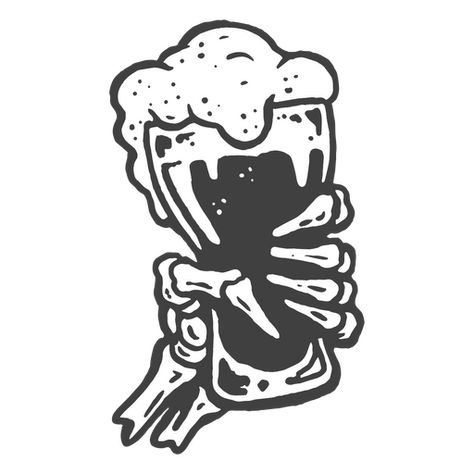 Skeleton hand holding a frothy beer mug    PNG Design Skeleton Beer Tattoo, Beer Shirt Ideas, Cartoon Hand Tattoo, Beer Tattoo Design, Beer Mug Tattoo, Alcoholic Tattoo Ideas, Beer Mug Drawing, Skeleton Hand Holding Something, Skeleton Pizza