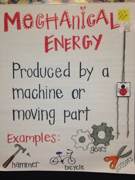 Mechanical Energy anchor chart Mechanical Energy Anchor Chart, Energy Anchor Chart, Teaching Energy, Sixth Grade Science, Science Anchor Charts, Mechanical Energy, Primary Science, Third Grade Science, 8th Grade Science