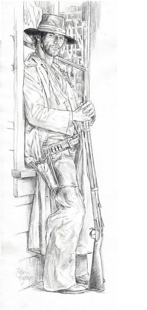 Western Gunslinger Art, Cowboy Character Design, Cowboy Draw, Human Figure Sketches, Western Artwork, Wilde Westen, Figure Sketching, Cowboy Art, Drawing Images