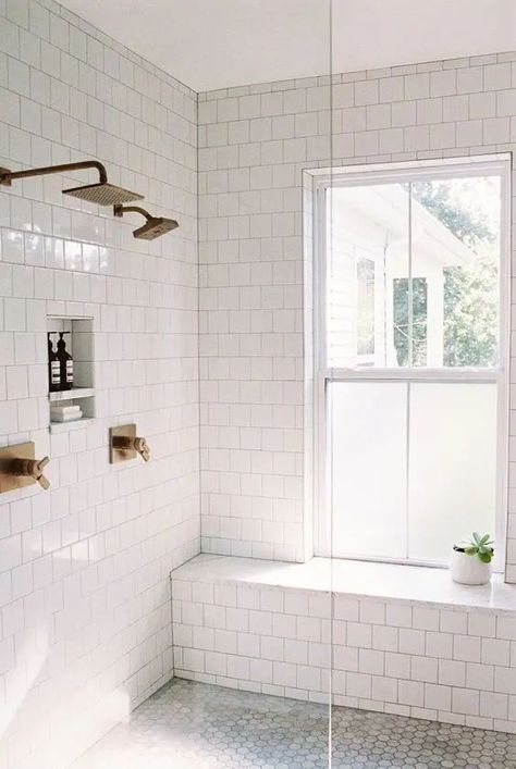 Shower Windows Ideas, Mom Bathroom, Bathroom Remodel Plans, Toilet Ideas, Mold In Bathroom, Open Showers, Walk In Shower Designs, Window In Shower, Bathroom White