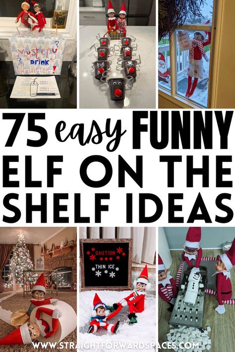 Simple and funny elf on the shelf idea for kids and parents. Toddler Elf On The Shelf, Preschool Elves, Funny Elf Ideas, Diy Elf On The Shelf, Diy Elf, Kindness Elves, Elf Funny, Funny Elf On The Shelf, Easy Elf On The Shelf