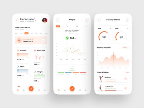 Fitness App by Hasan Mahmud on Dribbble Fitness App Ui Design, Dashboard Design Mobile, Fitness Apps Design, Health Mobile App, Fitness App Ui, Goal App, Counter App, Lifestyle App, Gym App