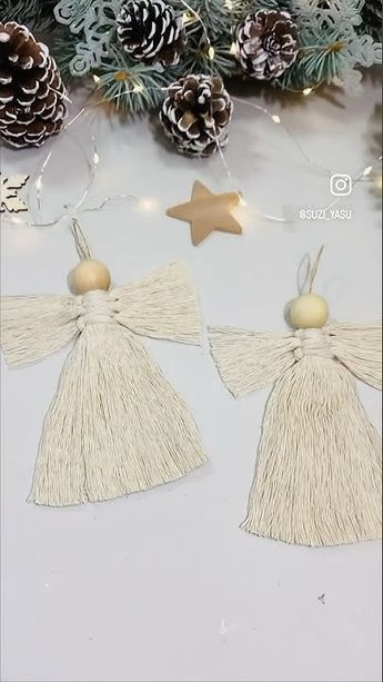 Macrame Angel Ornaments. So very easy and beautiful. #diy #handmade #angel Easy Macrame Angel Ornament, Macrame Angels Diy, Macrame Angel Diy, Macrame Angel Ornament, Macrame Angel, Zen Lifestyle, Angel Wing Ornaments, Art Therapy Projects, Macrame Patterns Tutorials